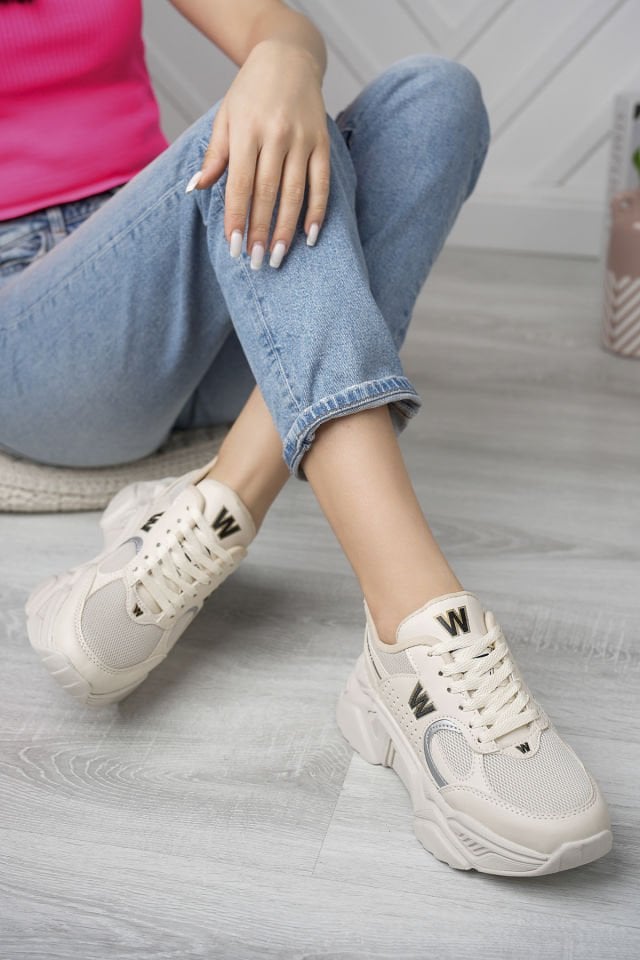 Kadın Spor Yüksek Taban Ayakkabı Talia Bej Gümüş - 37