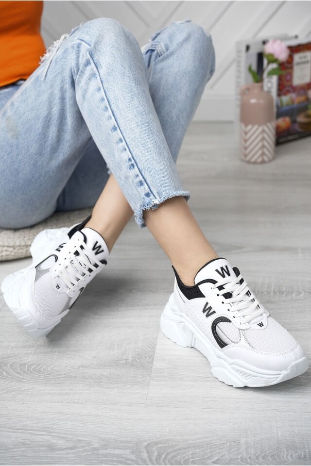 Kadın Spor Yüksek Taban Ayakkabı Talia Beyaz Siyah - 39