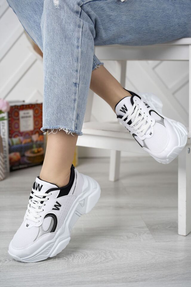 Kadın Spor Yüksek Taban Ayakkabı Talia Beyaz Siyah - 39