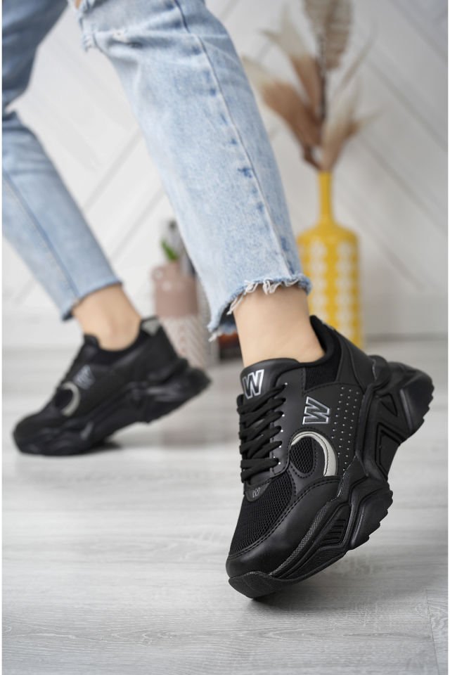 Kadın Spor Yüksek Taban Ayakkabı Talia Siyah Gümüş - 40